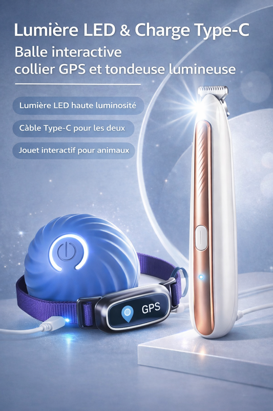 Pack Balle intéractive + Rasoir pattes + Collier GPS